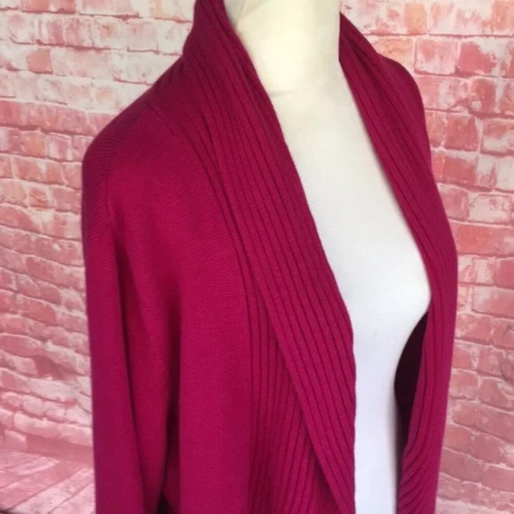 Chicos Open Front Sweater Cardigan Sz 2 L Magenta Shawl Collar Roxanne Excellent - Picture 7 of 12